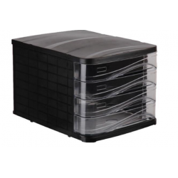 Ark συρταριέρα πλαστική μαύρη με 4 διάφανα συρτάρια Α4, Υ24x29x36εκ.